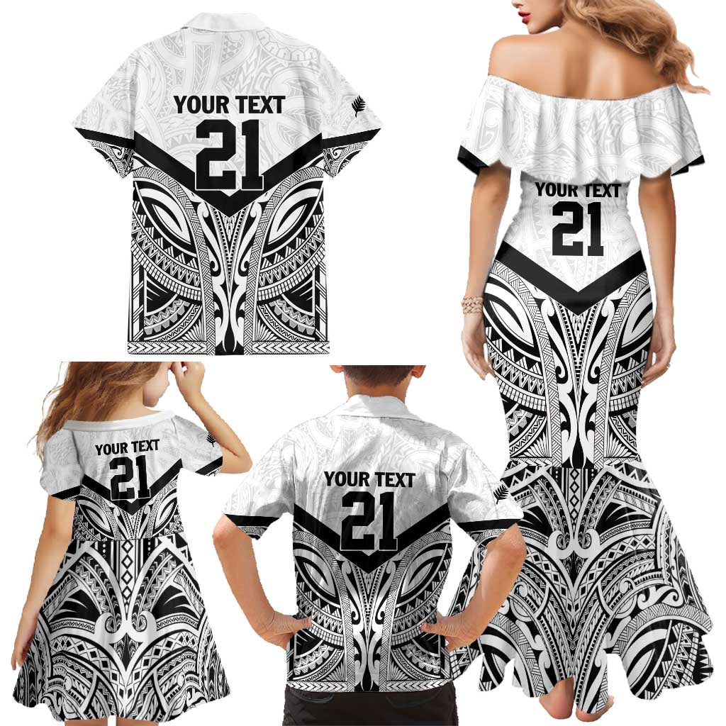 New Zealand Football Custom Family Matching Mermaid Dress and Hawaiian Shirt All White Fern Go Champions