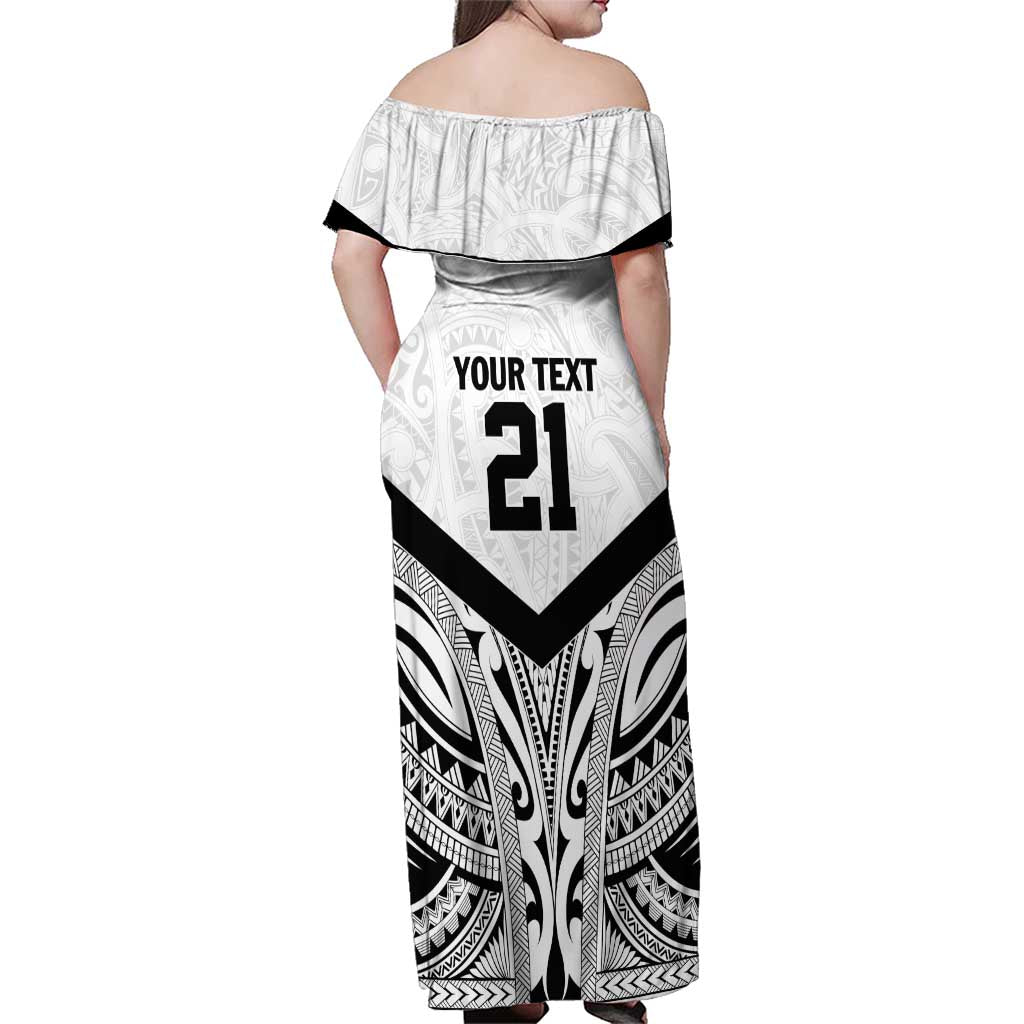 New Zealand Football Custom Family Matching Off Shoulder Maxi Dress and Hawaiian Shirt All White Fern Go Champions