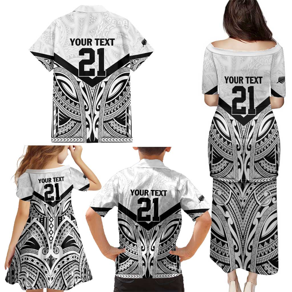 New Zealand Football Custom Family Matching Puletasi and Hawaiian Shirt All White Fern Go Champions