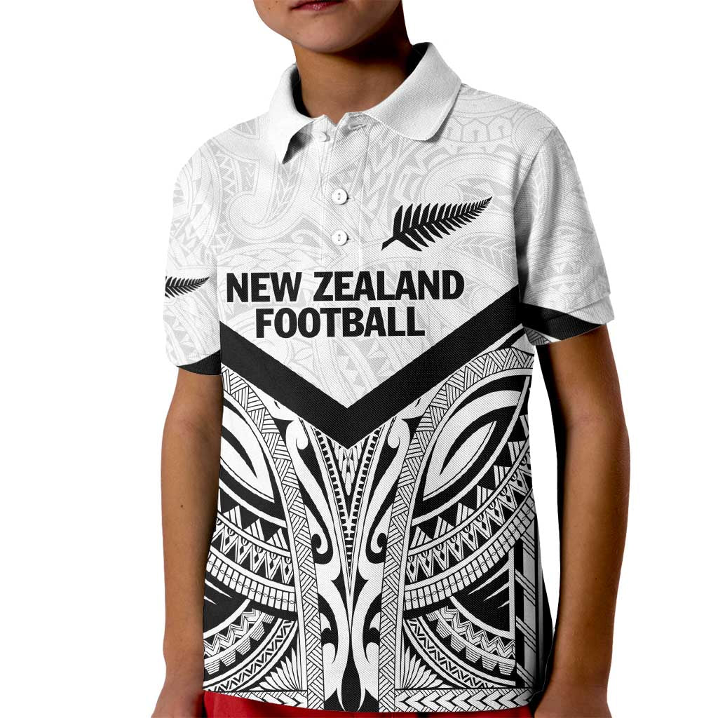 New Zealand Football Custom Kid Polo Shirt All White Fern Go Champions