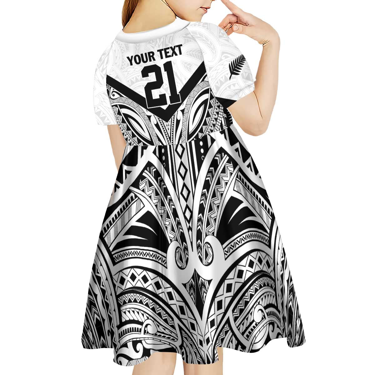 New Zealand Football Custom Kid Short Sleeve Dress All White Fern Go Champions