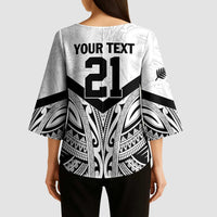 New Zealand Football Custom Kimono Sleeve Blouse All White Fern Go Champions - Polynesian Pride