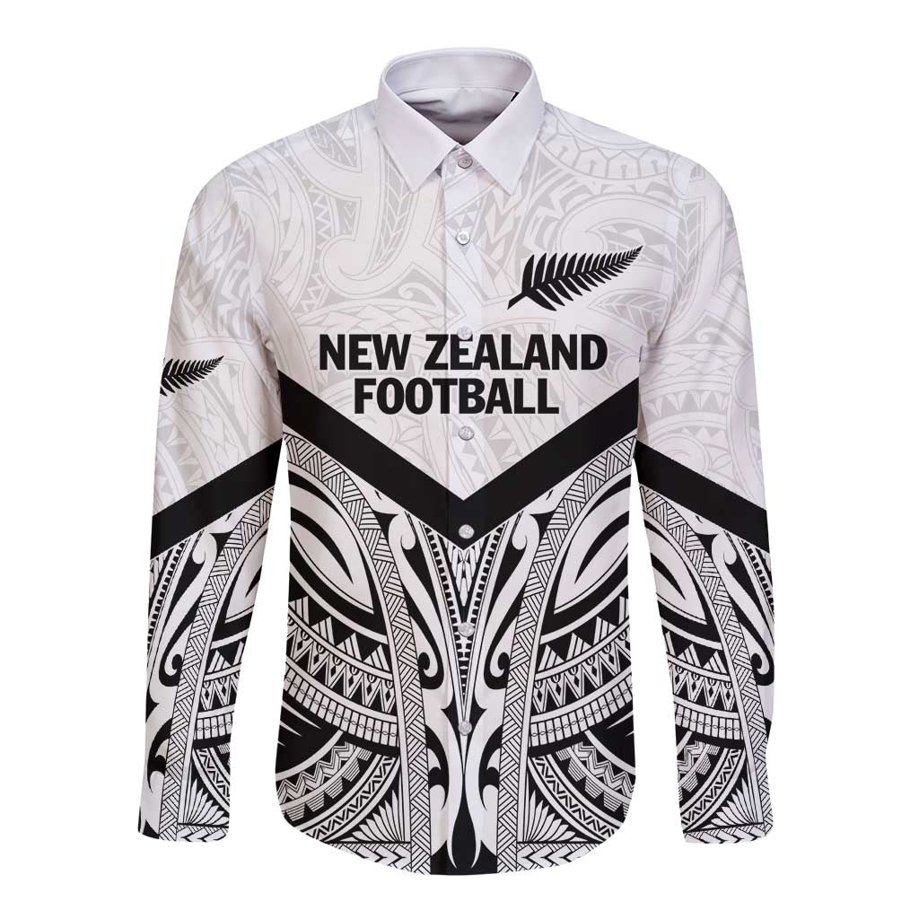 New Zealand Football Custom Long Sleeve Button Shirt All White Fern Go Champions