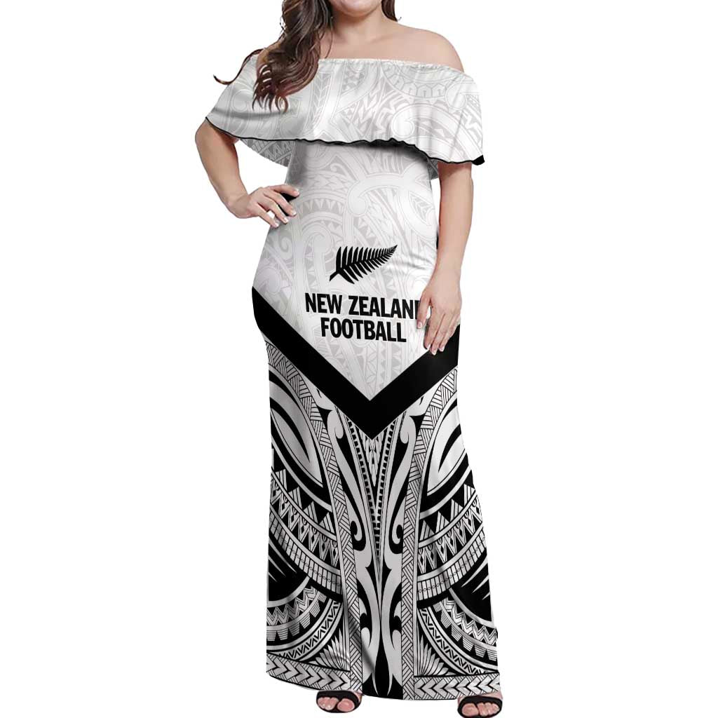 New Zealand Football Custom Off Shoulder Maxi Dress All White Fern Go Champions