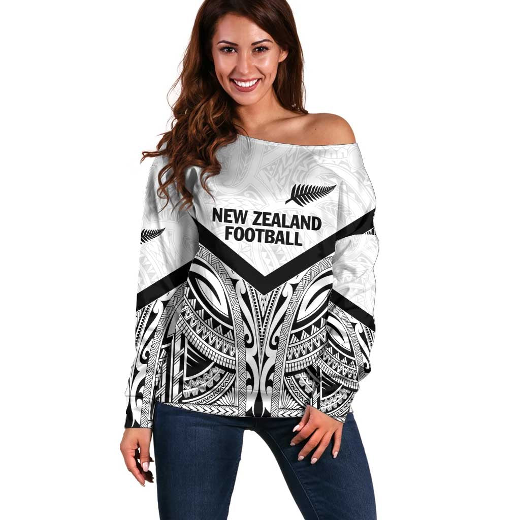 New Zealand Football Custom Off Shoulder Sweater All White Fern Go Champions