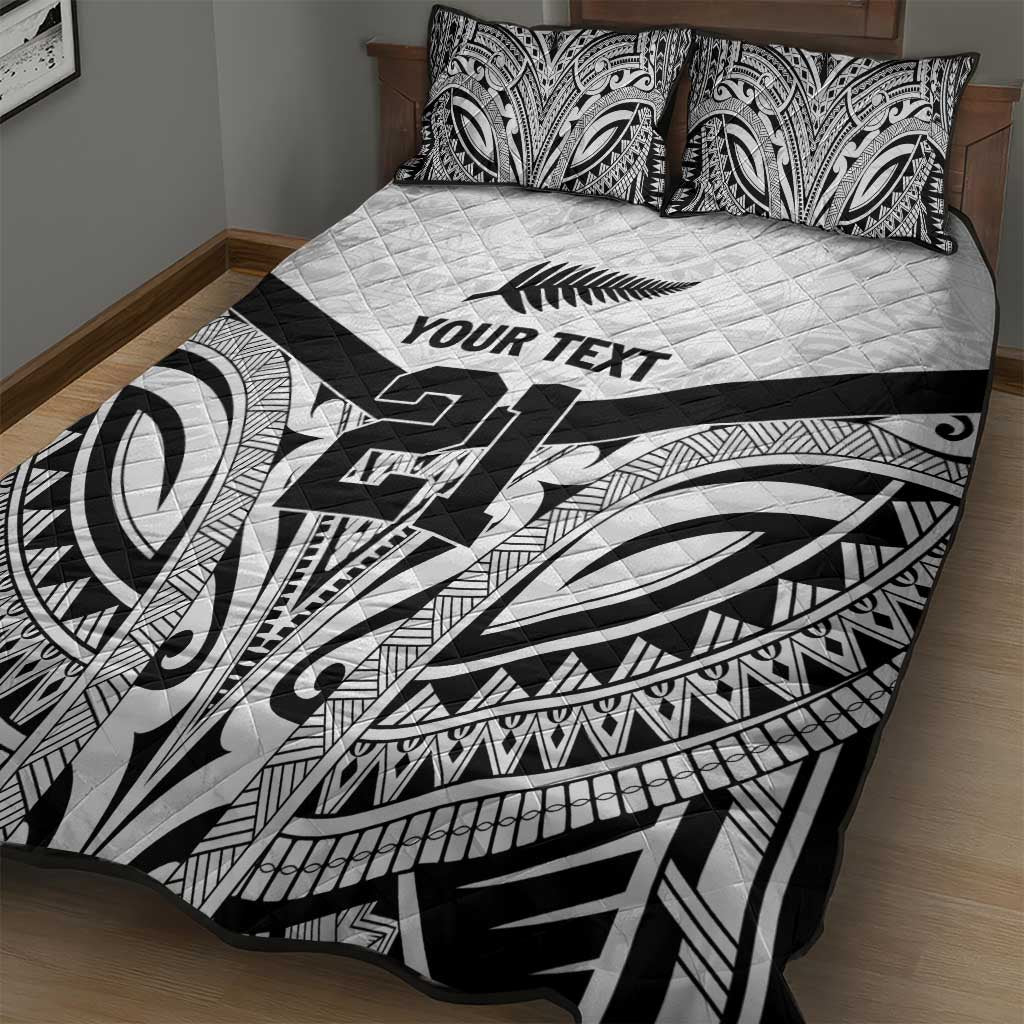 New Zealand Football Custom Quilt Bed Set All White Fern Go Champions