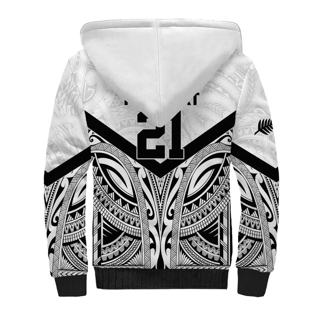 New Zealand Football Custom Sherpa Hoodie All White Fern Go Champions