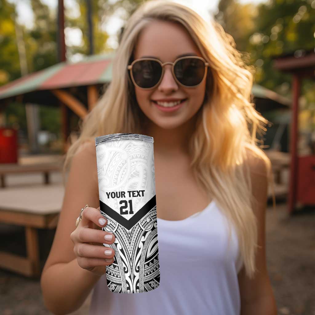 New Zealand Football Custom Skinny Tumbler All White Fern Go Champions LT9 - Polynesian Pride