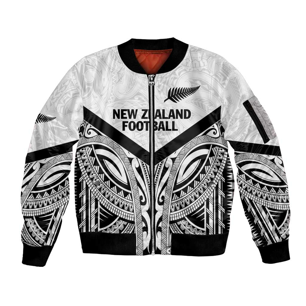 New Zealand Football Custom Sleeve Zip Bomber Jacket All White Fern Go Champions
