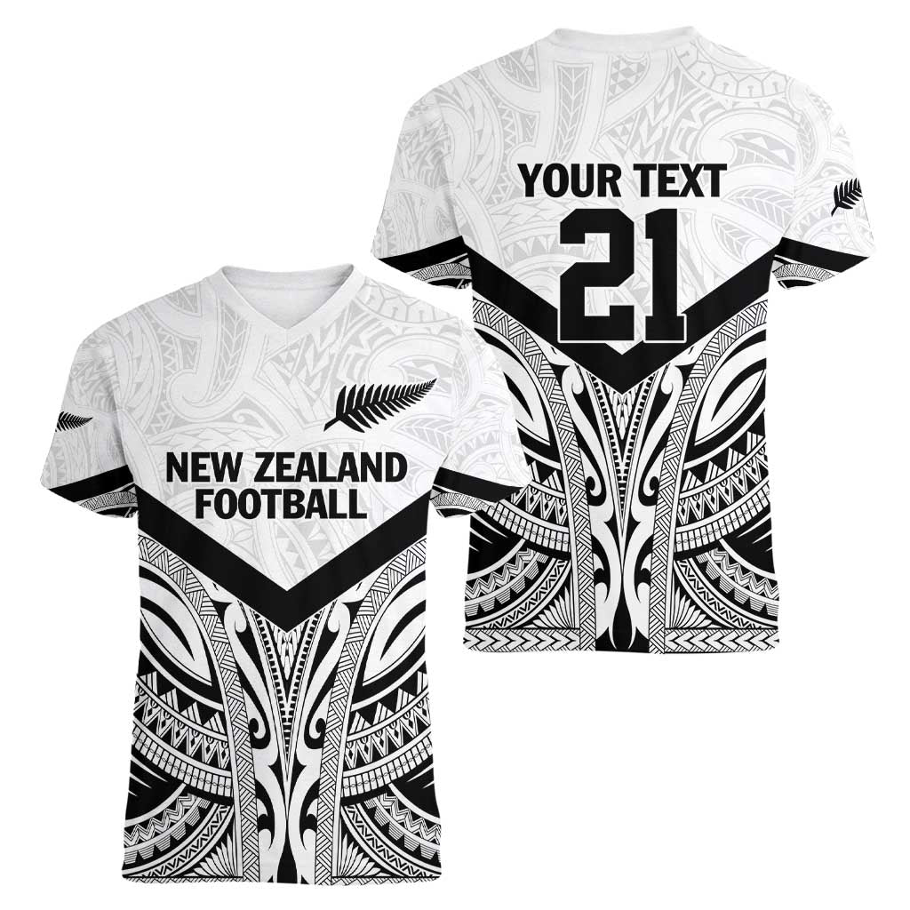 New Zealand Football Custom Women V-Neck T-Shirt All White Fern Go Champions LT9 - Polynesian Pride