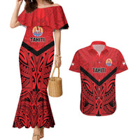 Tahiti Football Custom Couples Matching Mermaid Dress and Hawaiian Shirt Toa Aito Go Champions LT9 Red - Polynesian Pride