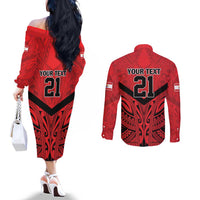 Tahiti Football Custom Couples Matching Off The Shoulder Long Sleeve Dress and Long Sleeve Button Shirt Toa Aito Go Champions LT9 - Polynesian Pride