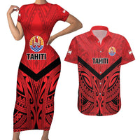 Tahiti Football Custom Couples Matching Short Sleeve Bodycon Dress and Hawaiian Shirt Toa Aito Go Champions LT9 Red - Polynesian Pride