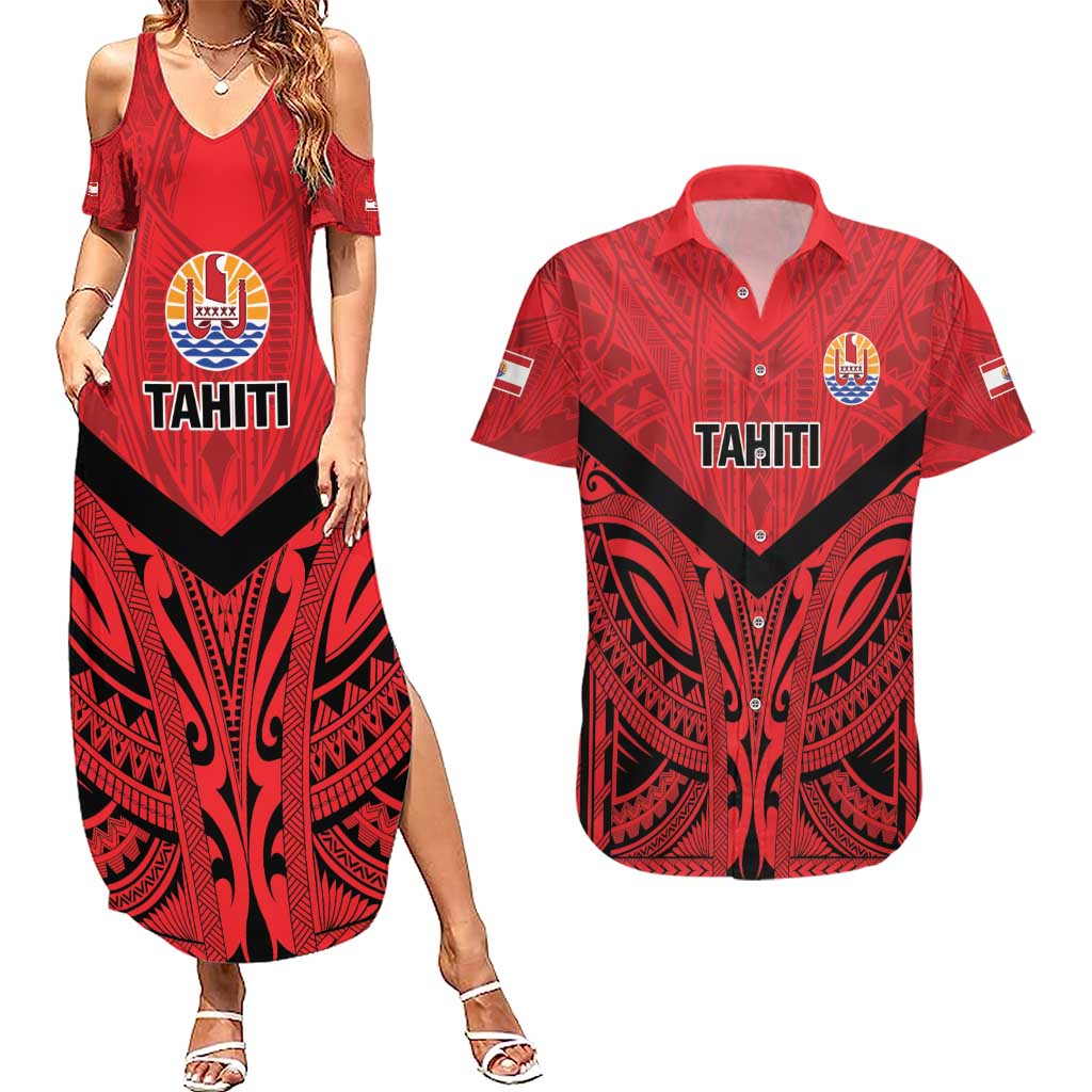 Tahiti Football Custom Couples Matching Summer Maxi Dress and Hawaiian Shirt Toa Aito Go Champions LT9 Red - Polynesian Pride