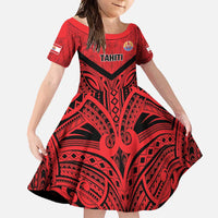 Tahiti Football Custom Family Matching Long Sleeve Bodycon Dress and Hawaiian Shirt Toa Aito Go Champions LT9 Daughter's Dress Red - Polynesian Pride