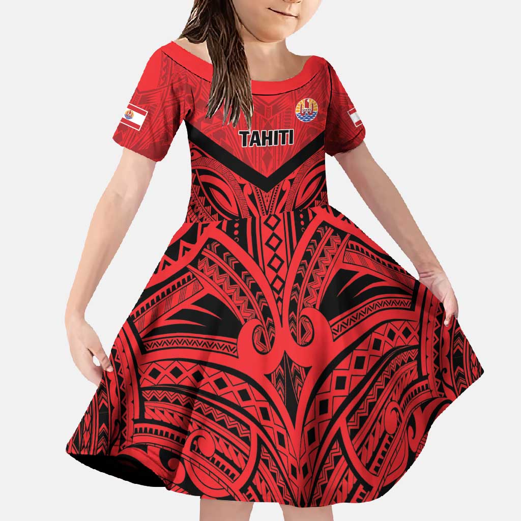 Tahiti Football Custom Family Matching Off Shoulder Maxi Dress and Hawaiian Shirt Toa Aito Go Champions LT9 Daughter's Dress Red - Polynesian Pride