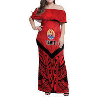 Tahiti Football Custom Family Matching Off Shoulder Maxi Dress and Hawaiian Shirt Toa Aito Go Champions LT9 Mom's Dress Red - Polynesian Pride