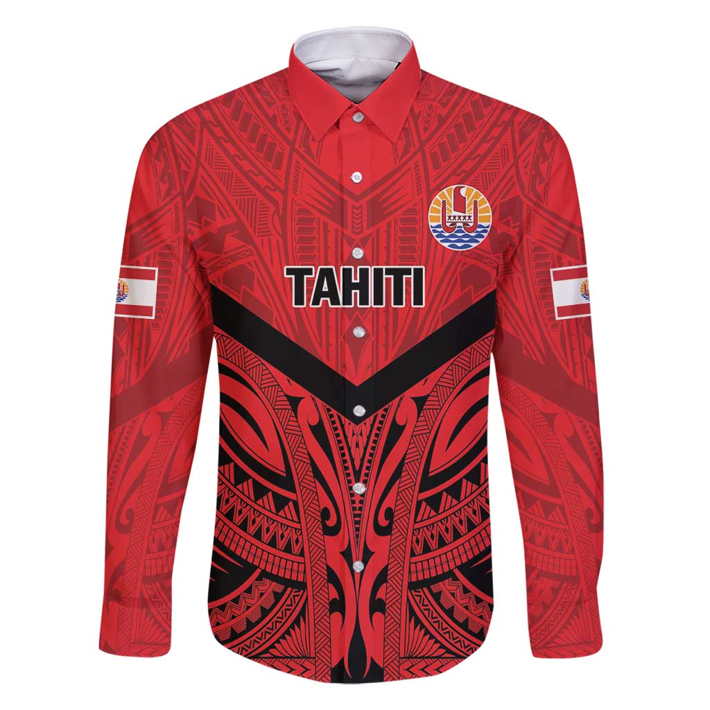 Tahiti Football Custom Family Matching Off Shoulder Short Dress and Hawaiian Shirt Toa Aito Go Champions LT9 Dad's Shirt - Long Sleeve Red - Polynesian Pride
