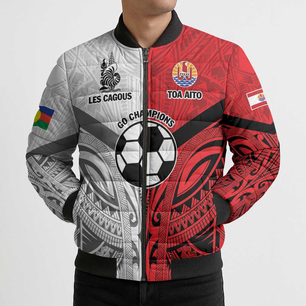 New Caledonia-Tahiti Football Custom Bomber Puffer Jacket Together Go Champions - Polynesian Pride