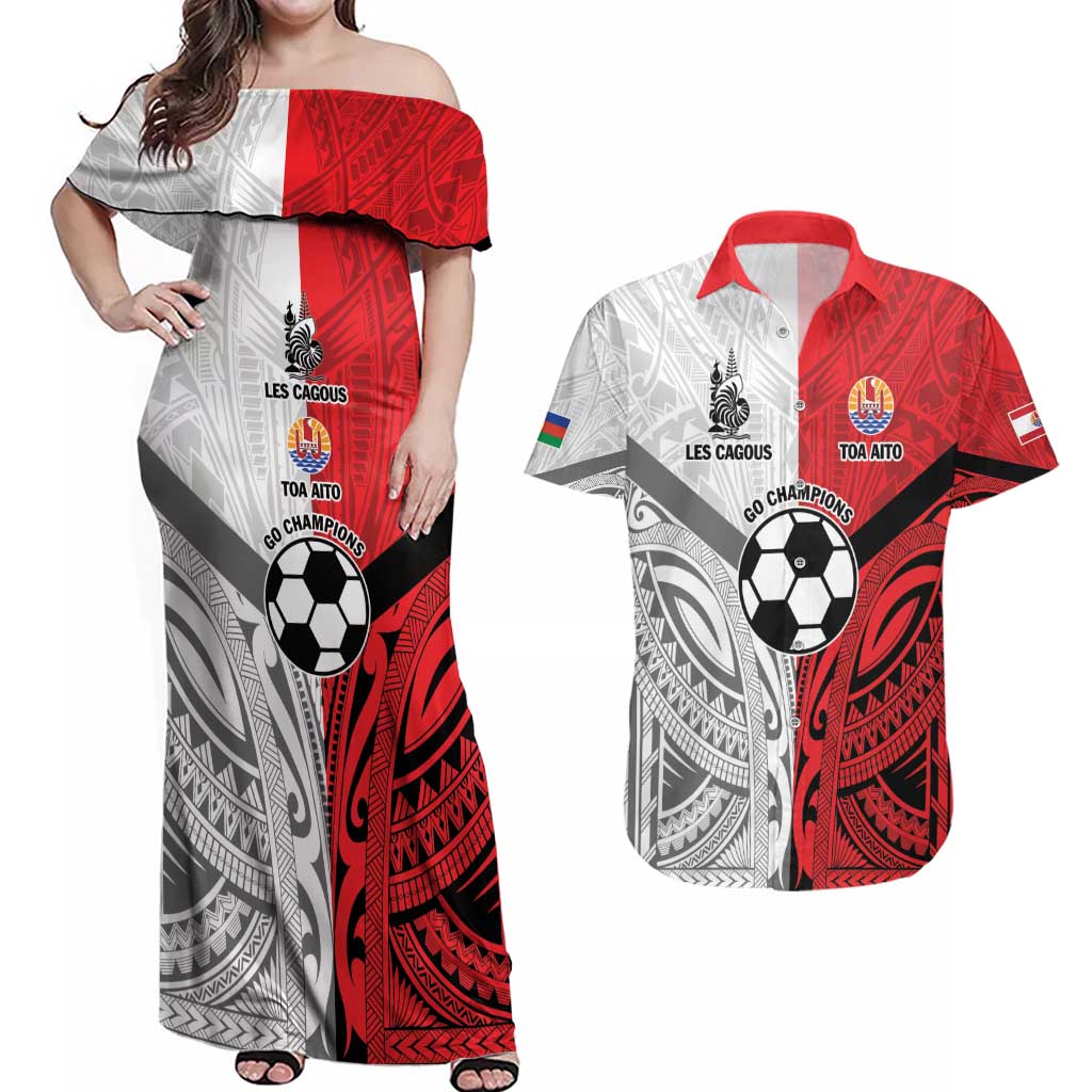 New Caledonia-Tahiti Football Custom Couples Matching Off Shoulder Maxi Dress and Hawaiian Shirt Together Go Champions LT9 Art - Polynesian Pride