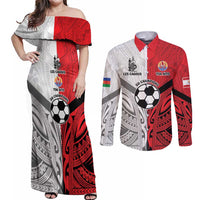 New Caledonia-Tahiti Football Custom Couples Matching Off Shoulder Maxi Dress and Long Sleeve Button Shirt Together Go Champions LT9 Art - Polynesian Pride