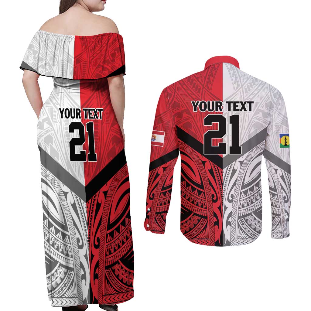 New Caledonia-Tahiti Football Custom Couples Matching Off Shoulder Maxi Dress and Long Sleeve Button Shirt Together Go Champions LT9 - Polynesian Pride