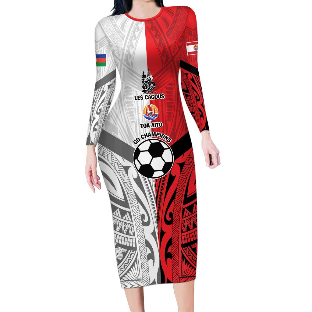 New Caledonia-Tahiti Football Custom Family Matching Long Sleeve Bodycon Dress and Hawaiian Shirt Together Go Champions LT9 Mom's Dress Art - Polynesian Pride
