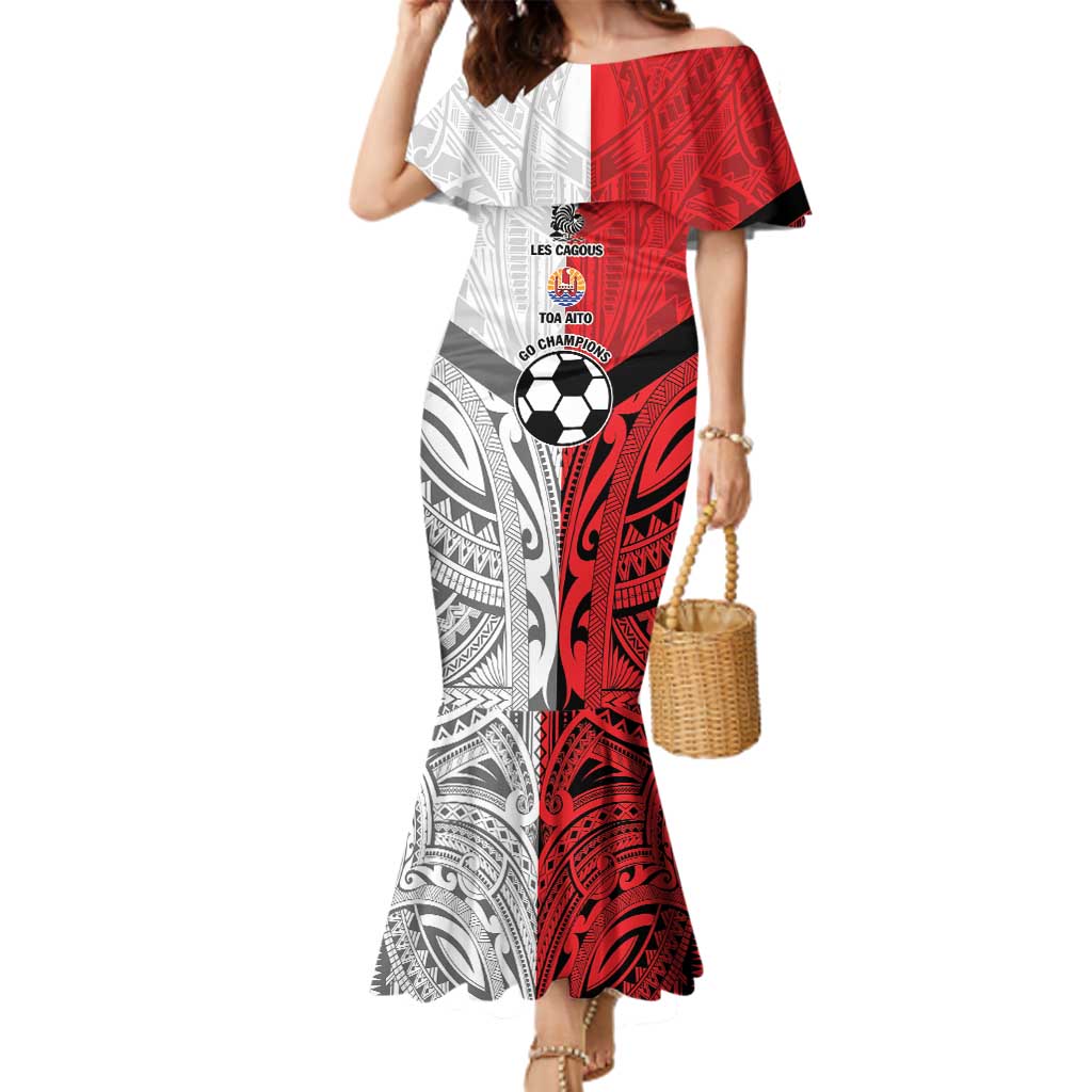 New Caledonia-Tahiti Football Custom Family Matching Mermaid Dress and Hawaiian Shirt Together Go Champions LT9 Mom's Dress Art - Polynesian Pride
