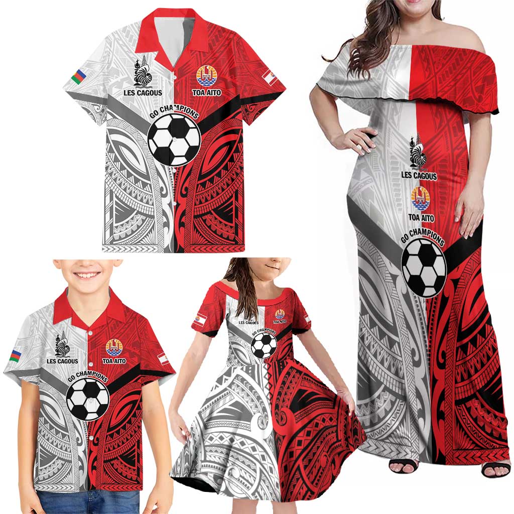 New Caledonia-Tahiti Football Custom Family Matching Off Shoulder Maxi Dress and Hawaiian Shirt Together Go Champions LT9 - Polynesian Pride