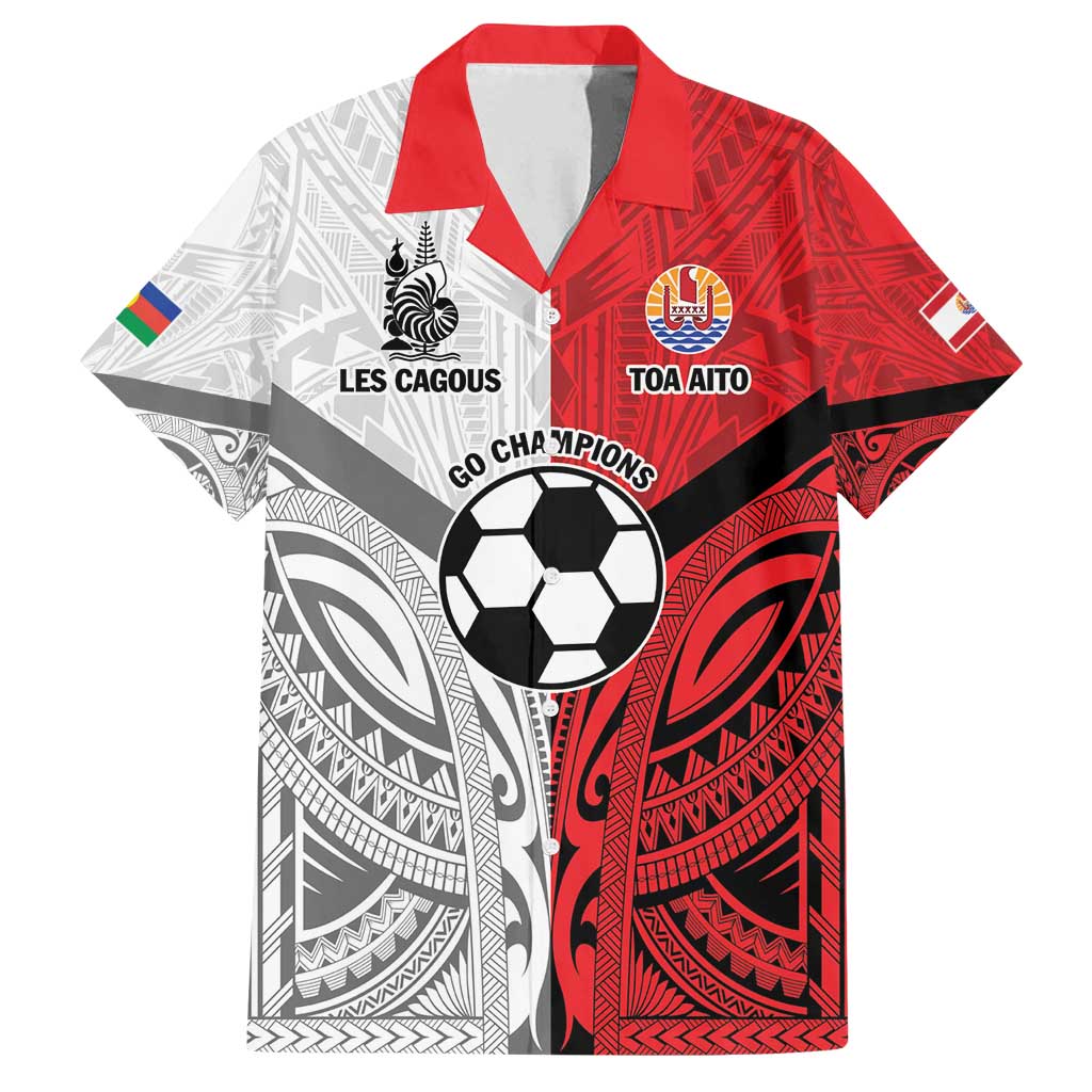 New Caledonia-Tahiti Football Custom Family Matching Off Shoulder Short Dress and Hawaiian Shirt Together Go Champions LT9 Dad's Shirt - Short Sleeve Art - Polynesian Pride