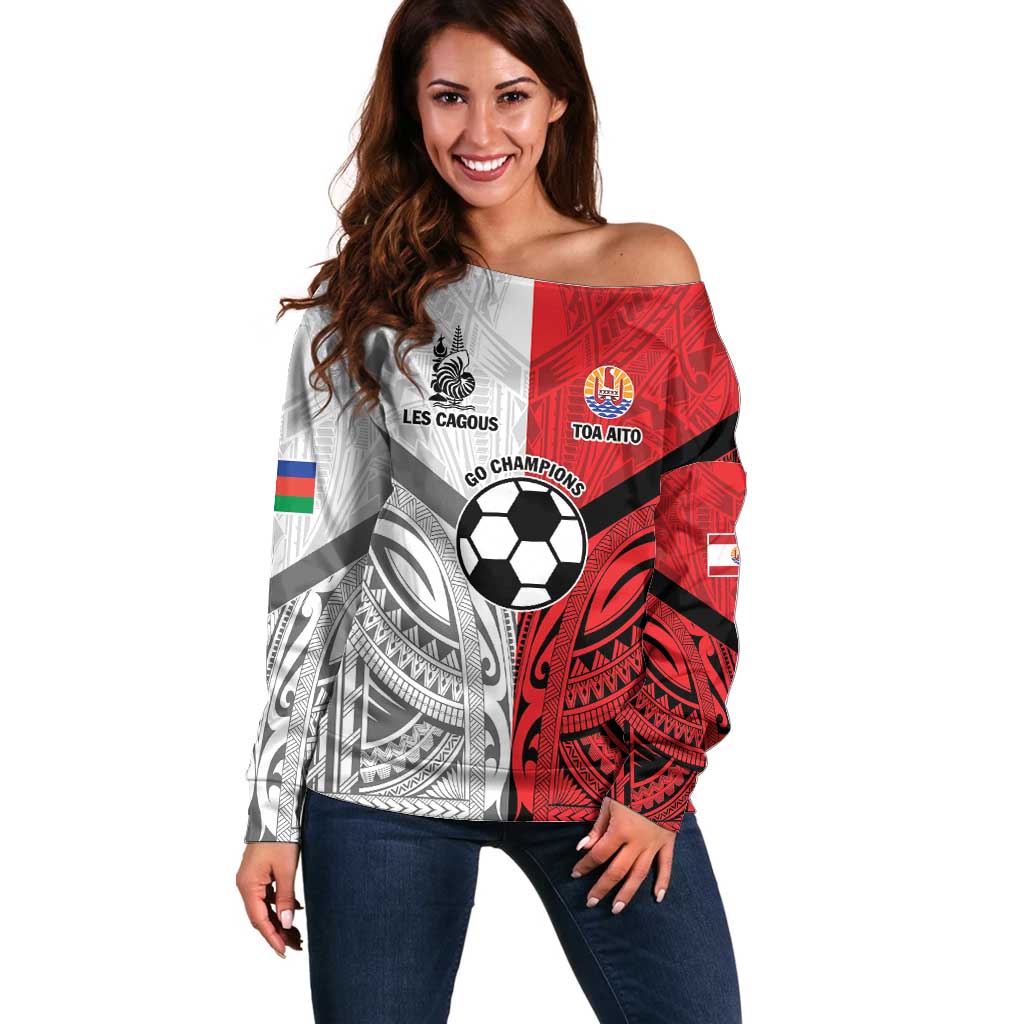 New Caledonia-Tahiti Football Custom Off Shoulder Sweater Together Go Champions