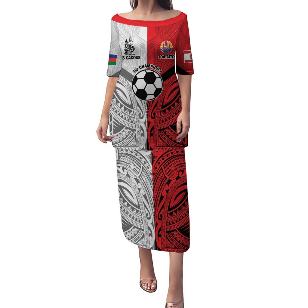 New Caledonia-Tahiti Football Custom Puletasi Together Go Champions LT9 Long Dress Art - Polynesian Pride