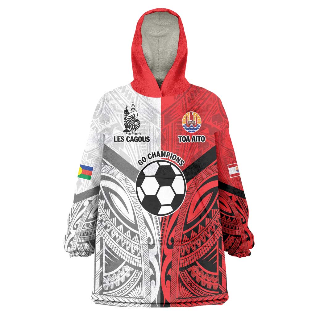 New Caledonia-Tahiti Football Custom Wearable Blanket Hoodie Together Go Champions