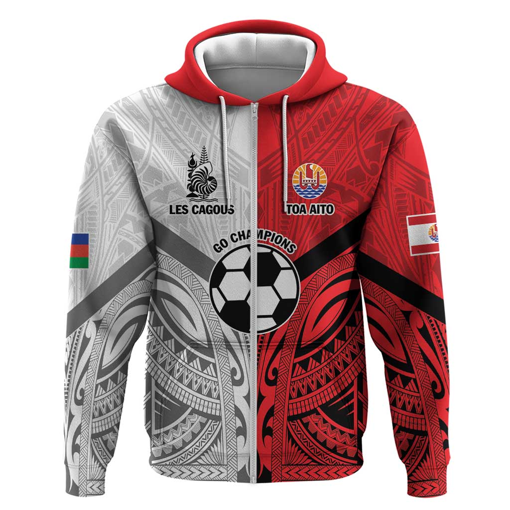 New Caledonia-Tahiti Football Custom Zip Hoodie Together Go Champions LT9 Zip Hoodie Art - Polynesian Pride