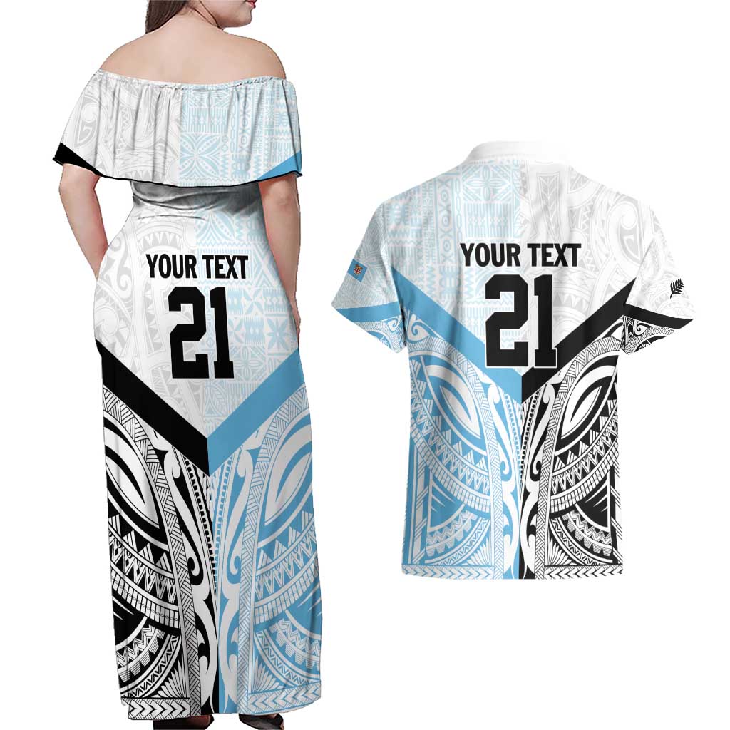 New Zealand-Fiji Football Custom Couples Matching Off Shoulder Maxi Dress and Hawaiian Shirt Together Go Champions