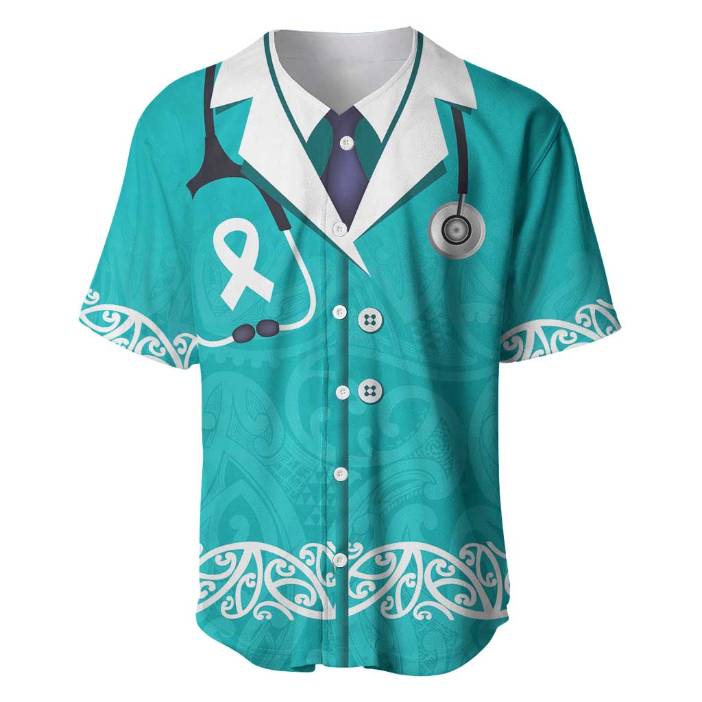 New Zealand Nurses Week Baseball Jersey Maori Kowhaiwhai Cyan Tribal