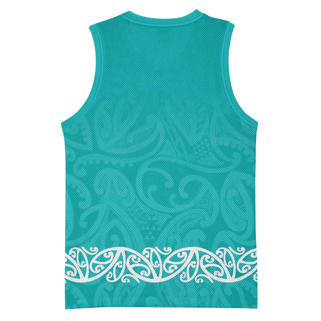 New Zealand Nurses Week Basketball Jersey Maori Kowhaiwhai Cyan Tribal LT9 - Polynesian Pride