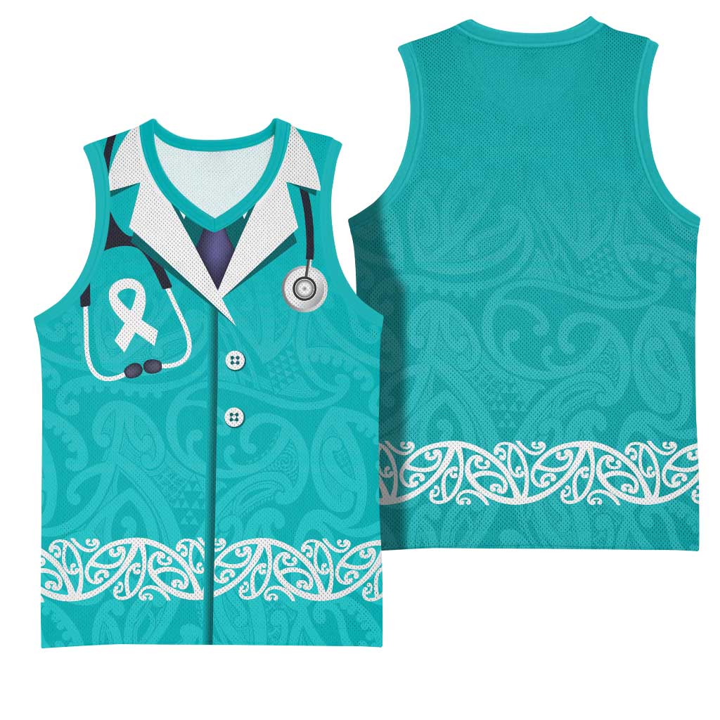 New Zealand Nurses Week Basketball Jersey Maori Kowhaiwhai Cyan Tribal LT9 - Polynesian Pride