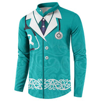 New Zealand Nurses Week Button Sweatshirt Maori Kowhaiwhai Cyan Tribal