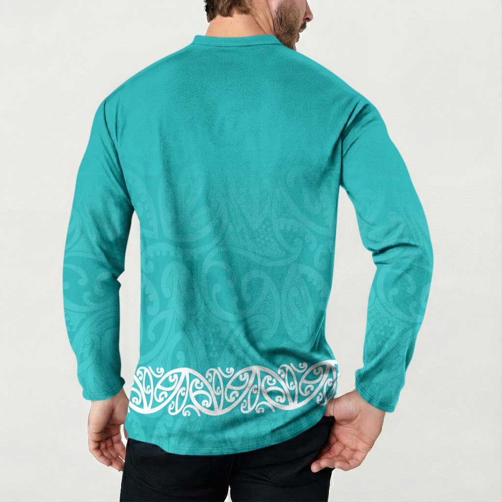 New Zealand Nurses Week Button Sweatshirt Maori Kowhaiwhai Cyan Tribal