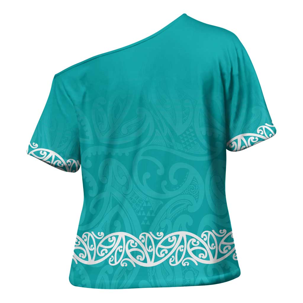 New Zealand Nurses Week Cross Shoulder Shirt Maori Kowhaiwhai Cyan Tribal LT9 - Polynesian Pride