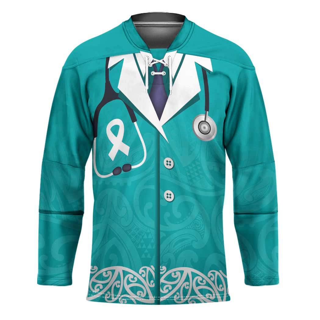 New Zealand Nurses Week Hockey Jersey Maori Kowhaiwhai Cyan Tribal LT9 Unisex Cyan - Polynesian Pride