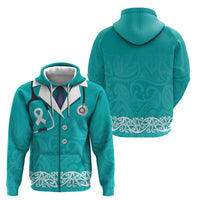 New Zealand Nurses Week Hoodie Maori Kowhaiwhai Cyan Tribal LT9 - Polynesian Pride