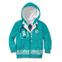 New Zealand Nurses Week Kid Hoodie Maori Kowhaiwhai Cyan Tribal