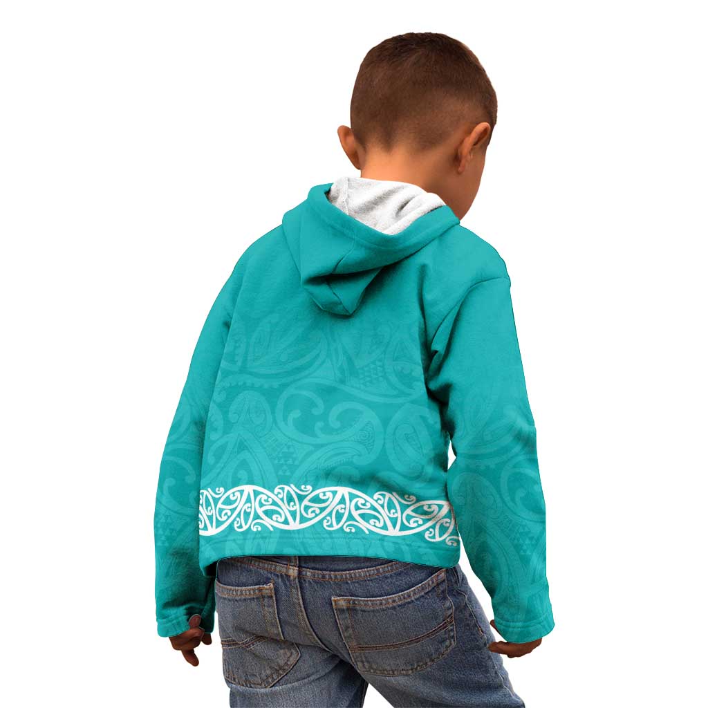 New Zealand Nurses Week Kid Hoodie Maori Kowhaiwhai Cyan Tribal