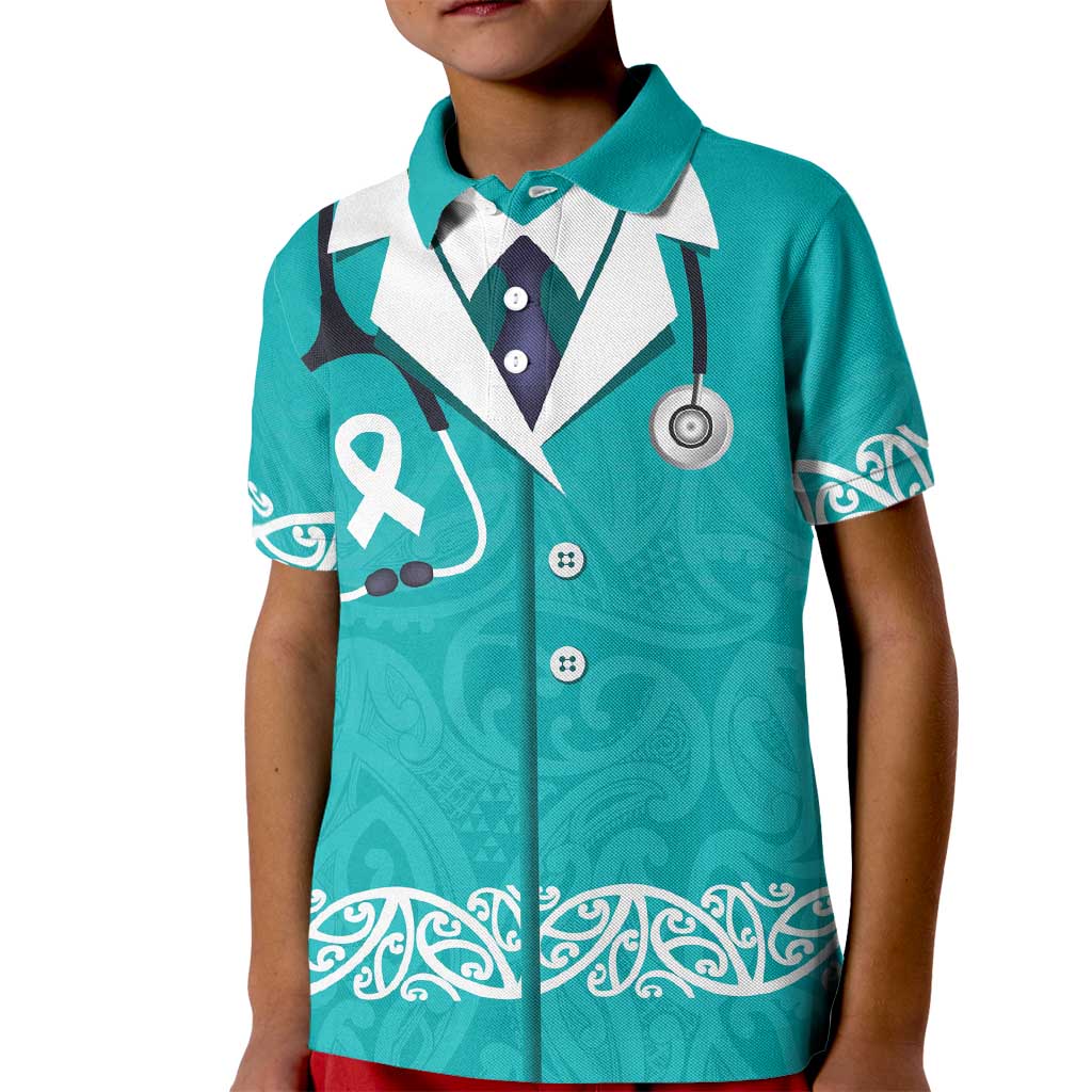 New Zealand Nurses Week Kid Polo Shirt Maori Kowhaiwhai Cyan Tribal LT9 Kid Cyan - Polynesian Pride