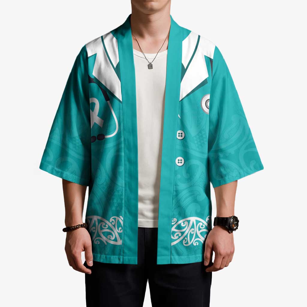 New Zealand Nurses Week Kimono Maori Kowhaiwhai Cyan Tribal LT9 - Polynesian Pride
