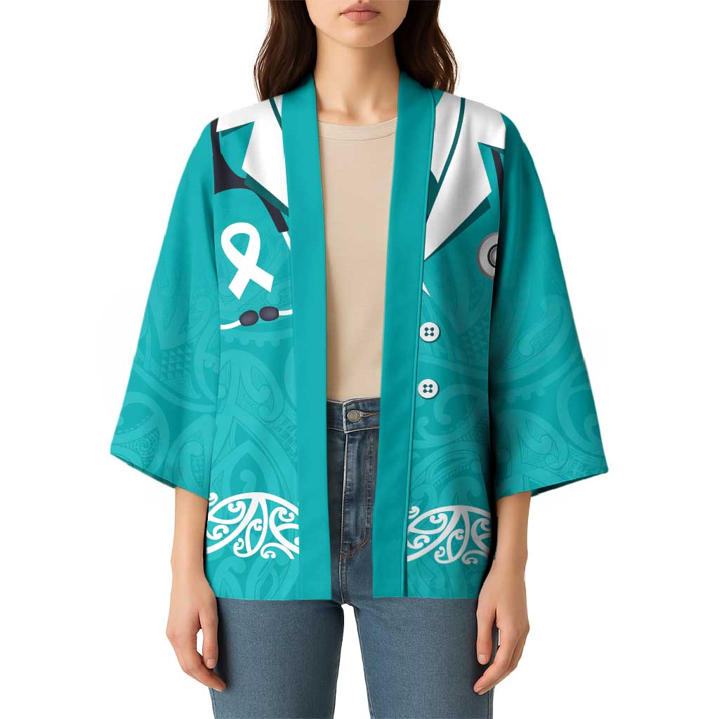 New Zealand Nurses Week Kimono Maori Kowhaiwhai Cyan Tribal LT9 - Polynesian Pride