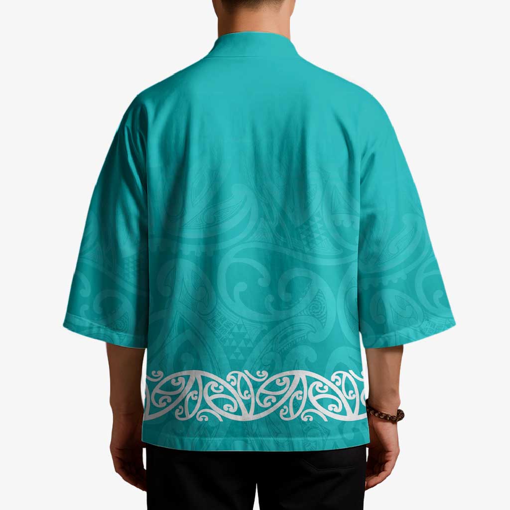 New Zealand Nurses Week Kimono Maori Kowhaiwhai Cyan Tribal LT9 - Polynesian Pride