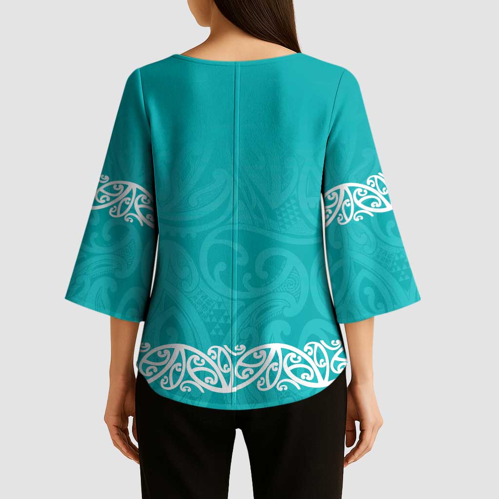 New Zealand Nurses Week Kimono Sleeve Blouse Maori Kowhaiwhai Cyan Tribal LT9 - Polynesian Pride